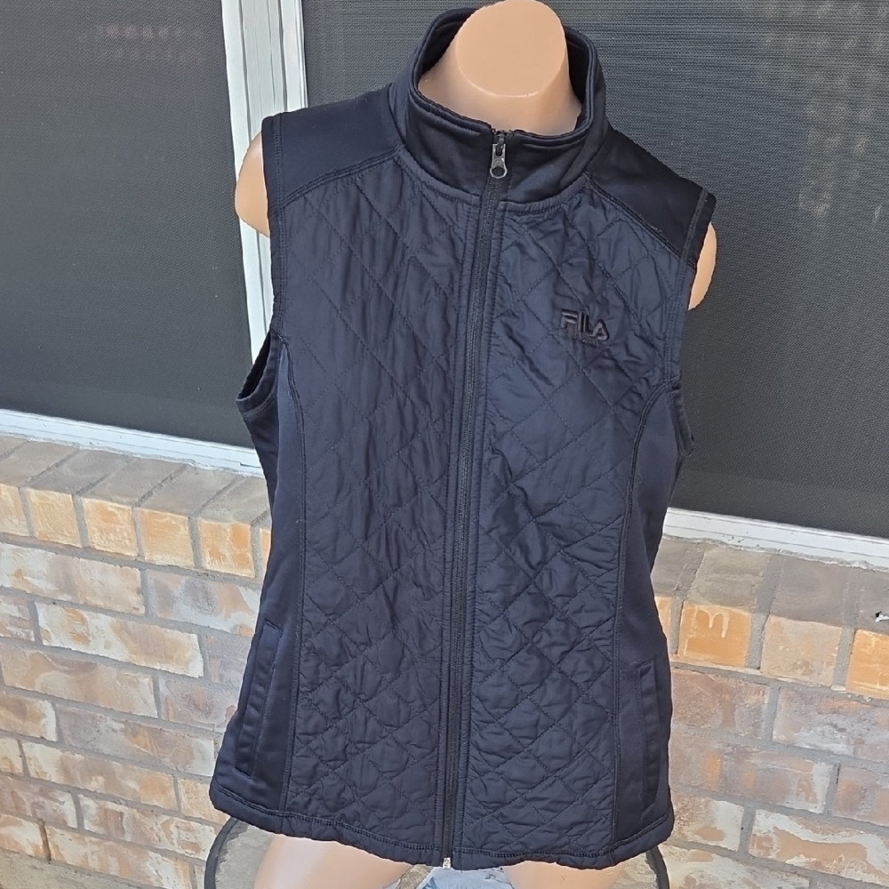 FILA SPORT Black Sleeveless Quilted Vest Women's Size M